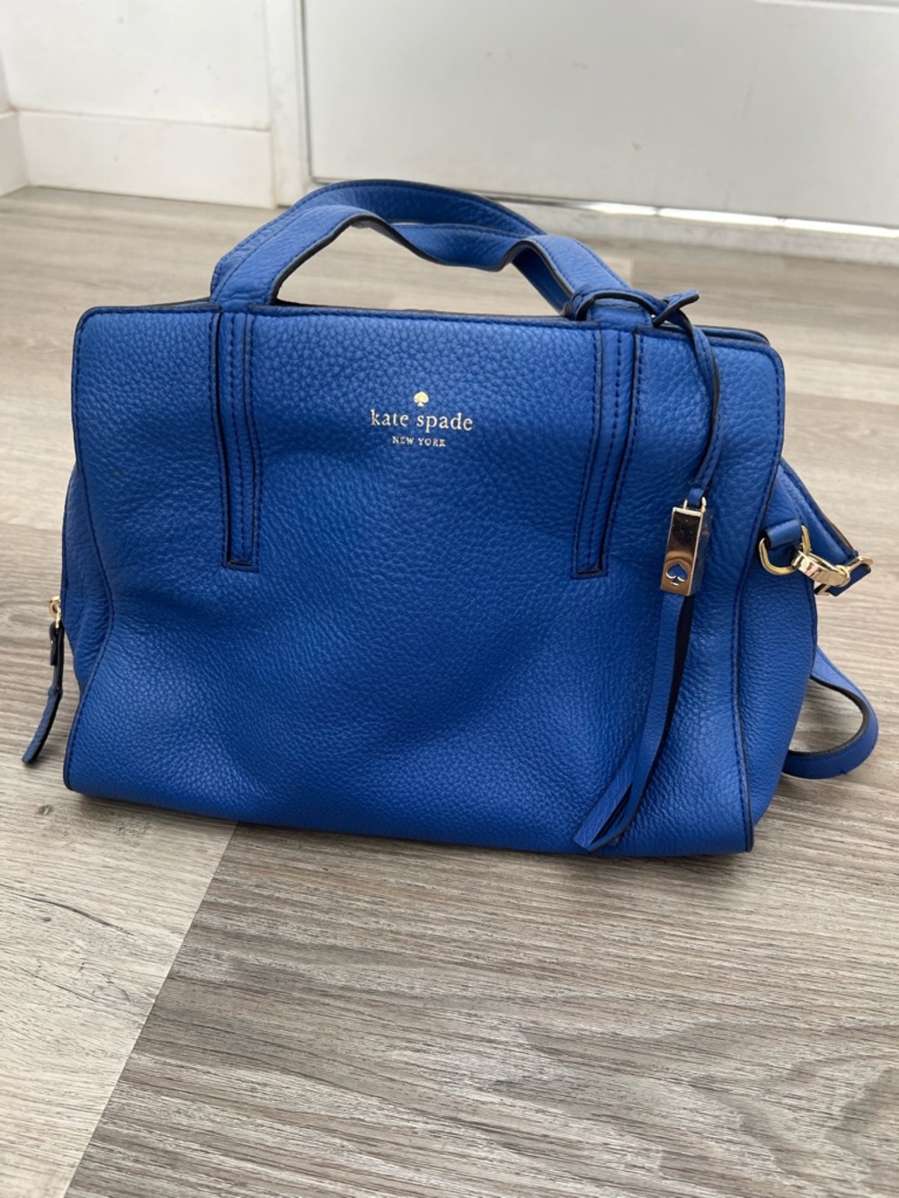 kate spade Blue Pebbled Leather Satchel with Gold Hardware